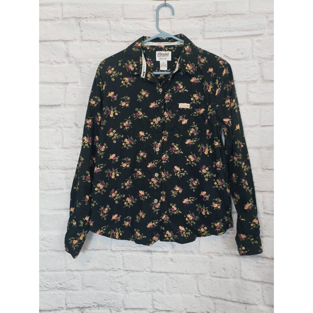 Cowgirl Hardware Black Floral Western Shirt Womens‎ Sz M Rodeo Festival Yellow